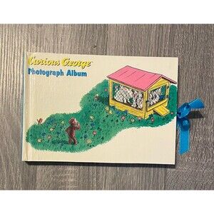 Curious George Photo Album Photograph Pictures Blue Book Ribbon Side Tie